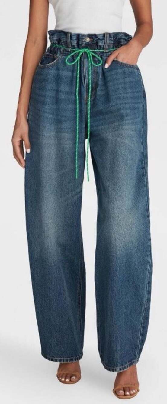 Kbb by Kahlana Women's Barrel Leg Highest Rise Paper Bag Jeans Size 14